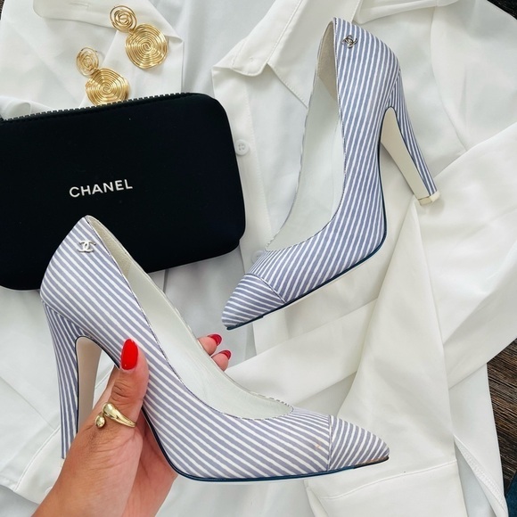 Chanel coastal nautical stripe pointy heels size 38.5 - Picture 13 of 14